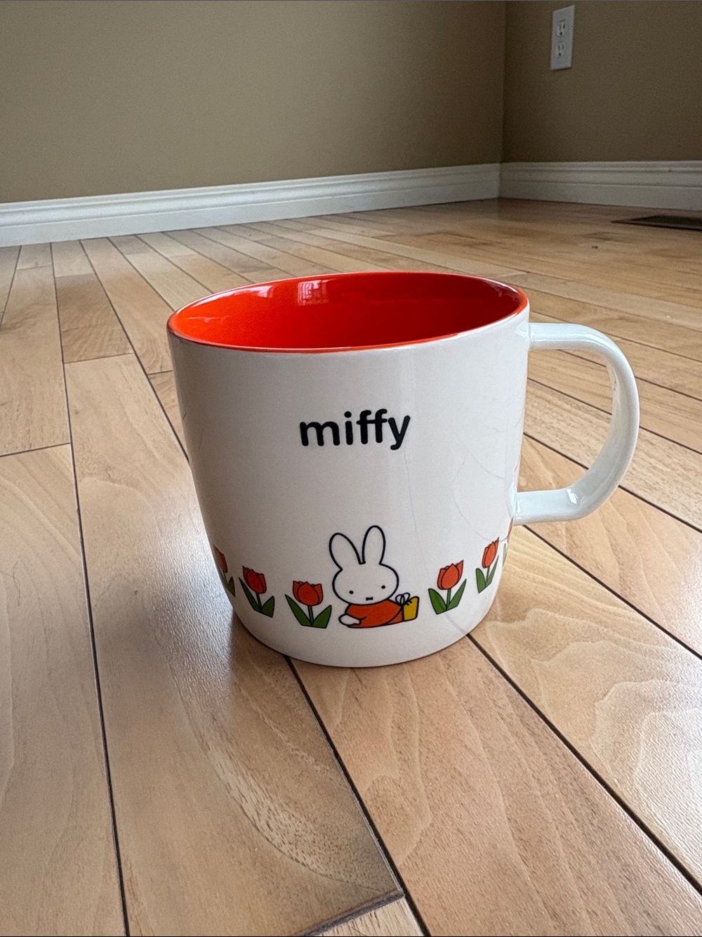 Miffy White Mug with Orange Interior and Tulip Design